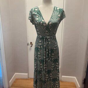 Joanna Cap Sleeve Wrap Dress Green, Gardenia Swirl, Size US 8R